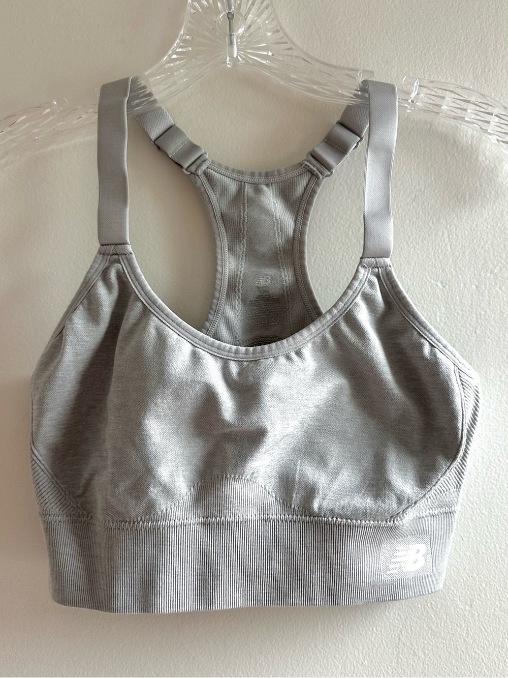 New Balance Light Gray Racerback Adjustable Sports Bra Size Large